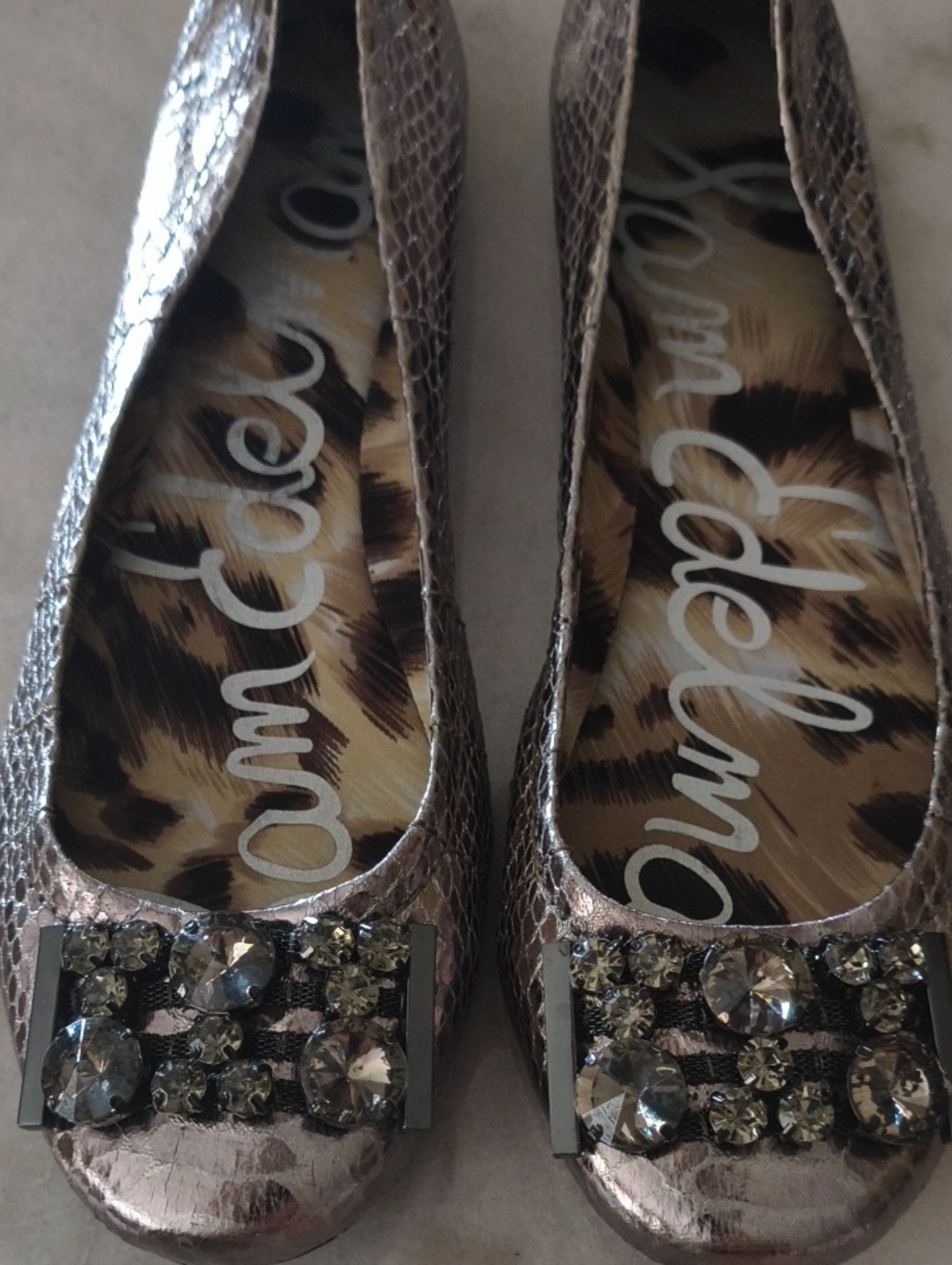 Sam Edelman Bronze Metallic Jeweled Ballet Flats
